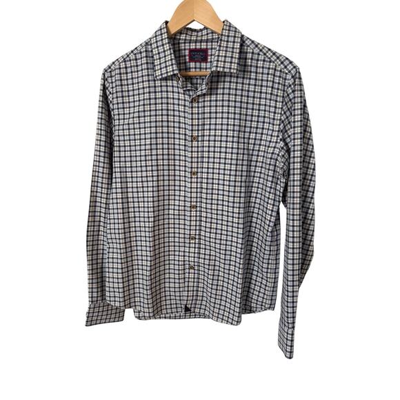 Untuckit Medium Slim Fit Wrinkle Free 100% Cotton Navy Blue Plaid Shirt Medium - Picture 1 of 4
